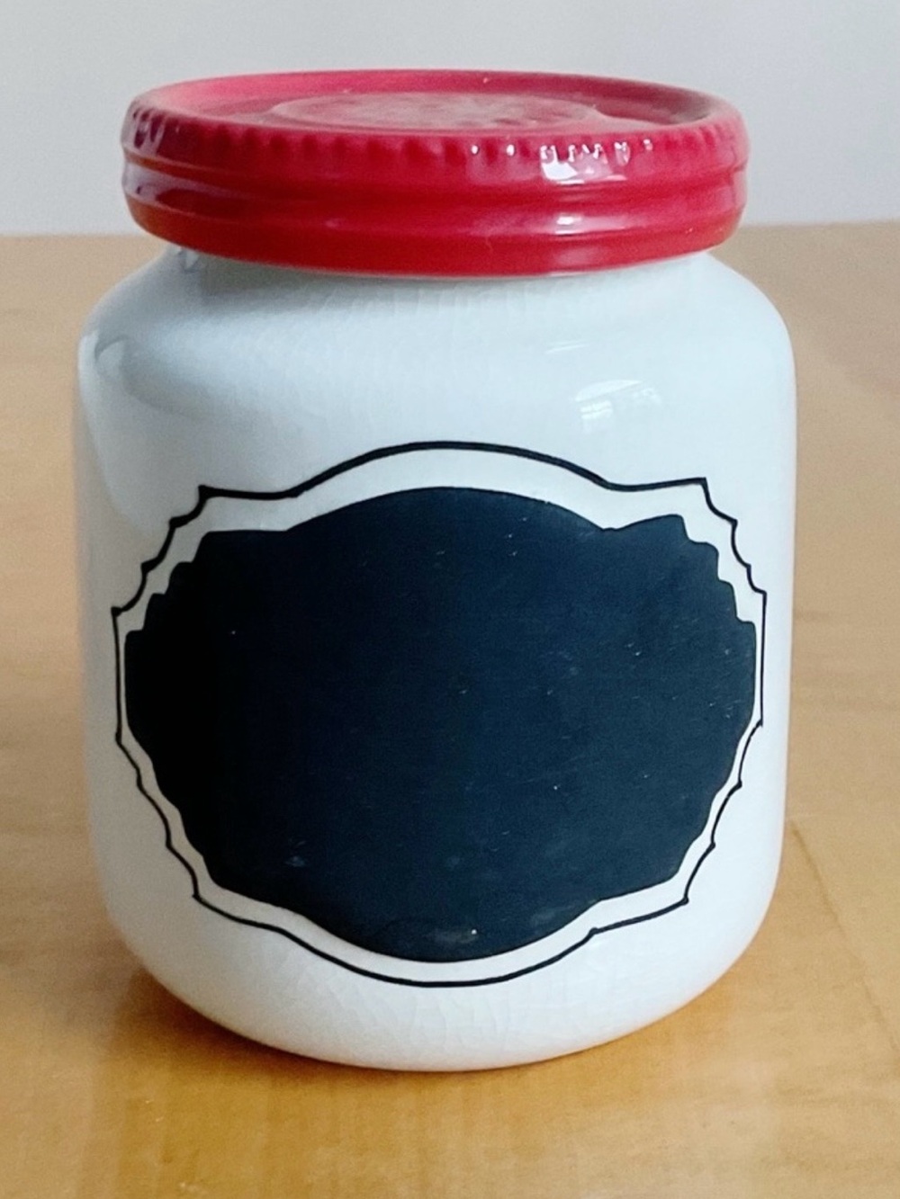 Anthropologie Biscuit Crackle Ceramic Chalkboard Kitchen Canister Red Lid
